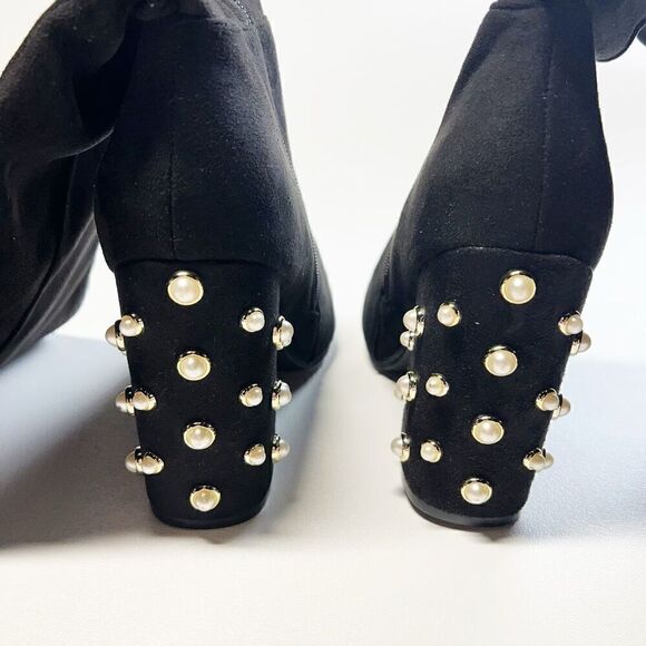 Koi Footwear Devoted Pearl Block Heel Over The Knee Boots In Black Faux Suede 5 - Picture 9 of 15